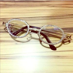 Gold frame Clear lens Rhinestone glasses